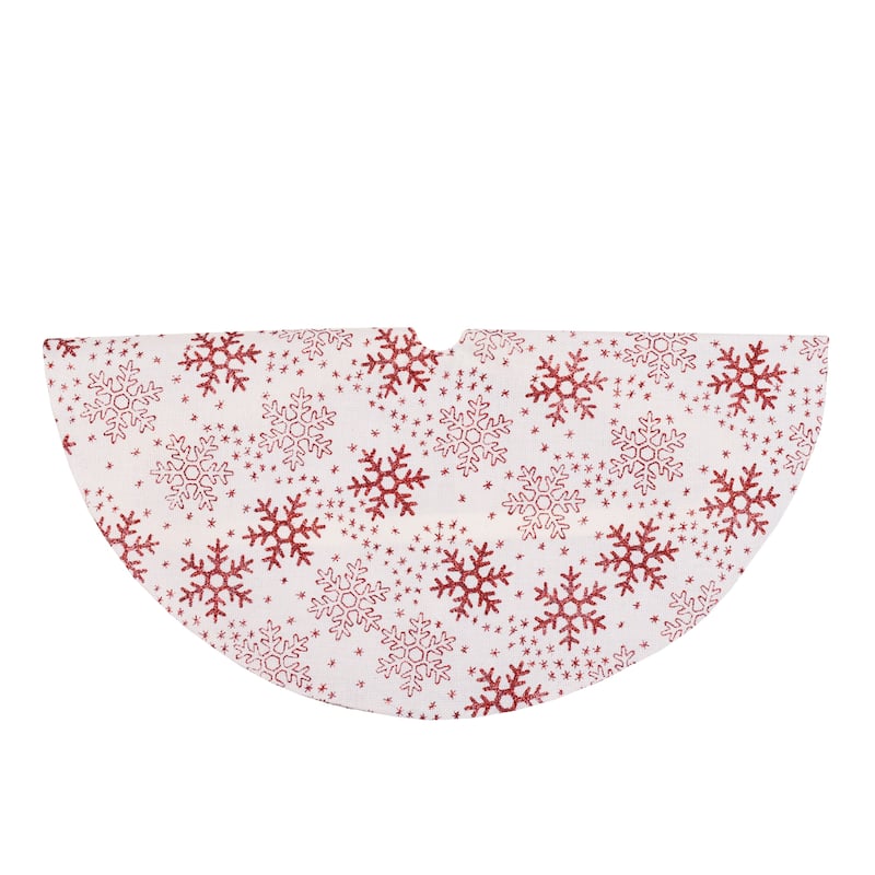 20" White and Red Glitter Snowflake Mini Burlap Christmas Tree Skirt - 20