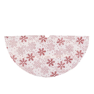 20" White and Red Glitter Snowflake Mini Burlap Christmas Tree Skirt - 20