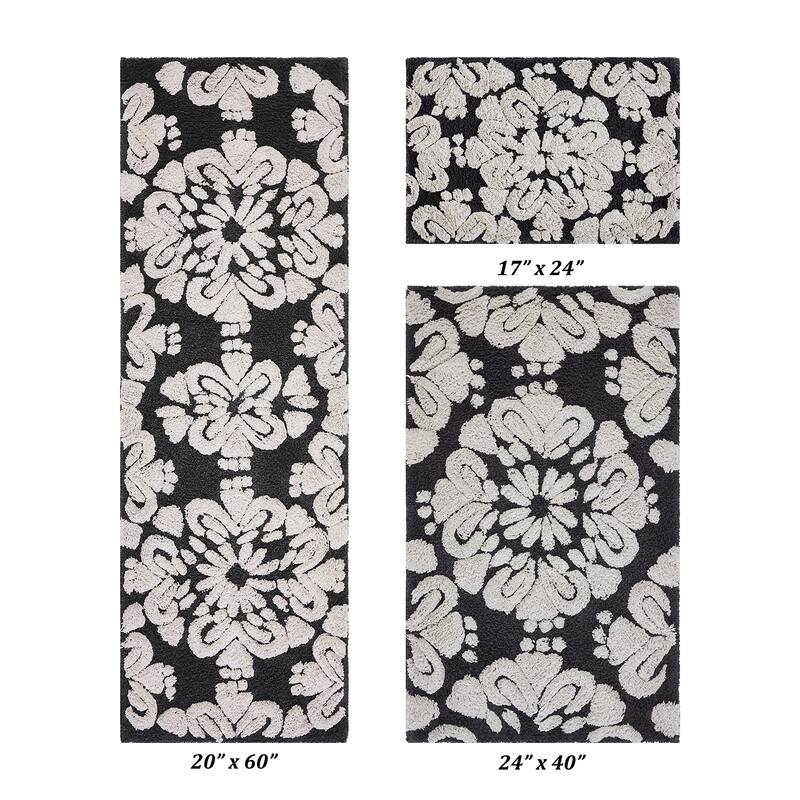 Better Trends Medallion Collection 100% Cotton 3-Pc Set Bathroom Rugs-Soft & Super Absorbent, Non-Skid Latex, Machine Washable
