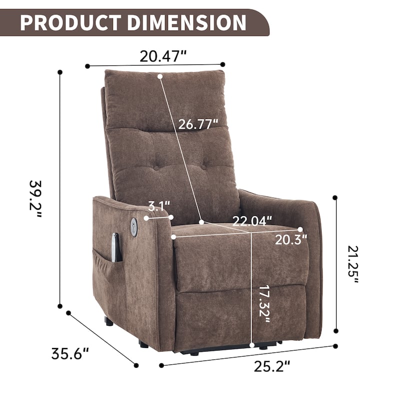 Single Motor Power Lift Recliner with USB Port and 155 Degree Recline