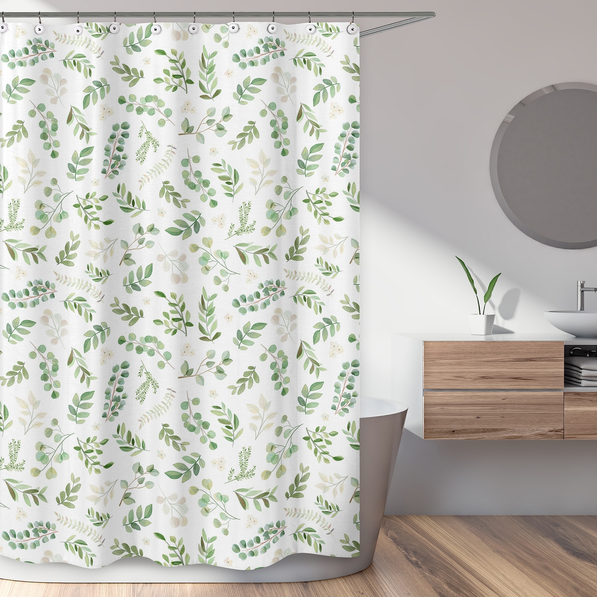 Floral Shower Curtain Boho Fabric Bath Curtain Green Leaves W59"×H70" Flower 
