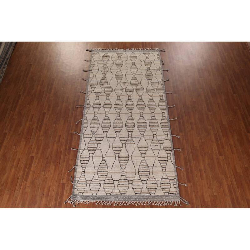 All-Over Moroccan Oriental Area Rug Handmade Beige Wool Carpet - 6'0"x 12'7"