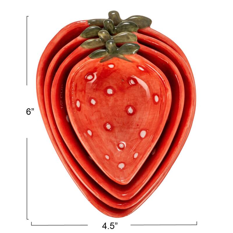 Hand-Painted Strawberry Stoneware Measuring Cups, Set of 4 - 5.9"L x 4.5"W x 1.8"H