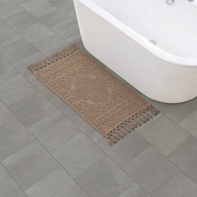 French Connection Nellore Fringe Cotton Bath Rug - Light Brown - 20x38