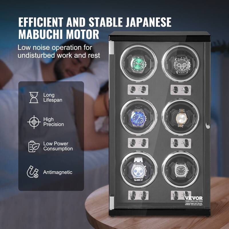 VEVOR Watch Winder with 1-8 for Men's and Women's Automatic Watches with Super Quiet Japanese Mabuchi Motors LED Lights