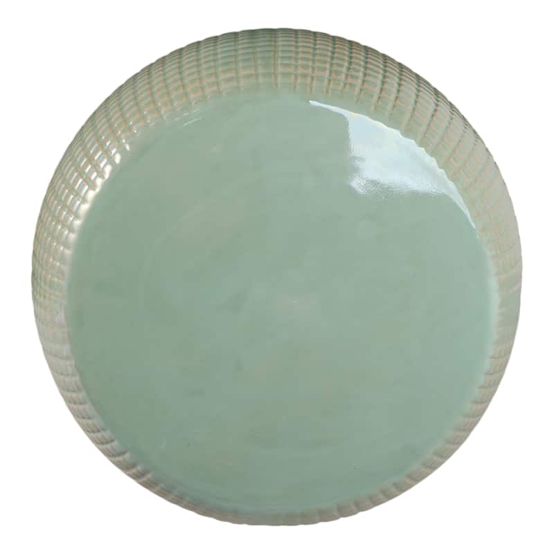 Ceramic Garden Stool Raised-Grid Texture for Home Use - 19" Green