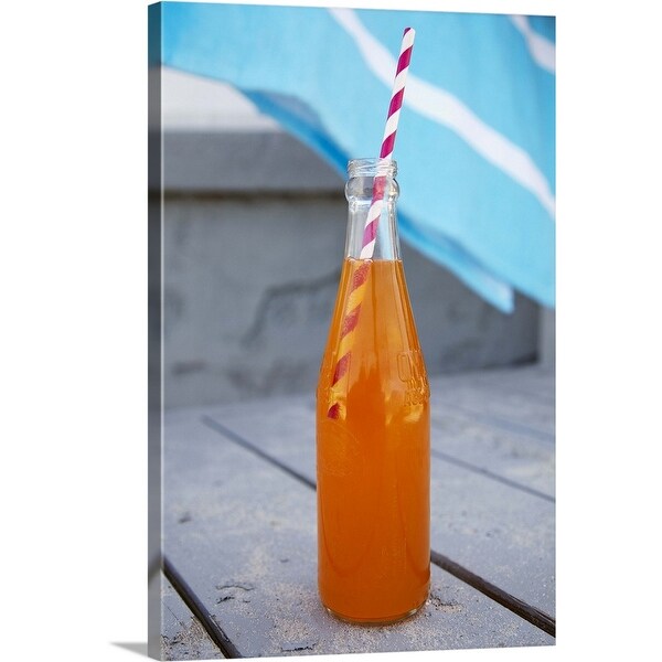 "Old fashioned orange soda bottle with straw" Canvas Wall Art
