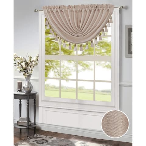 Morgan Rod Pocket Waterfall Valance With Fringe Tassels, 48x37 Inches - 48x37 Inches
