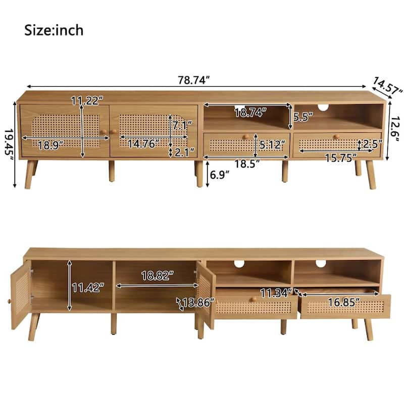 Farmhouse Boho TV Stand for TVs up to 85'' with Solid Wood Legs