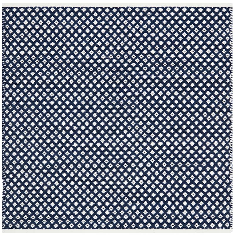 SAFAVIEH Handmade Boston Shirine Coastal Cotton Flatweave Rug - 4' Square - Navy