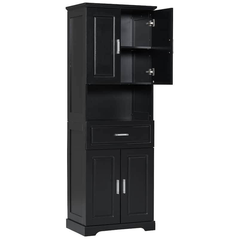 GDFStudio - Oliver Tall Bathroom Cabinet with Four Doors, Open Shelf, and Adjustable Storag
