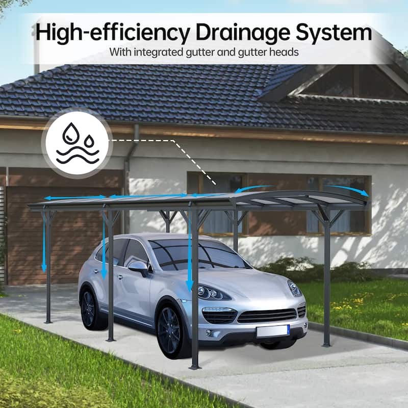 Ukuowu 19 Ft x 10Ft Grey Durable Metal Aluminum Arch Roof Carport for Driveway and Outdoor Parking Protection