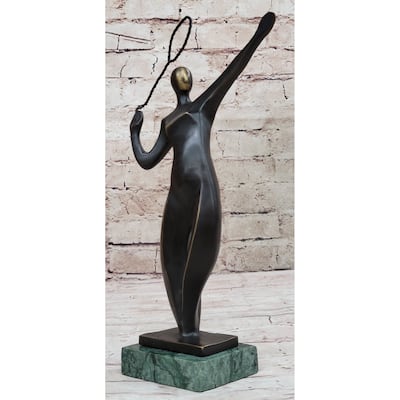 Tennis Badminton Player Serving Bronze Metal Statue Sculpture Figurine Signed 10 Inches X 6 Inches
