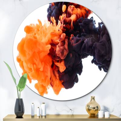 Designart 'Orange And Black Dancing Ink Clouds' Modern Metal Circle Wall Art