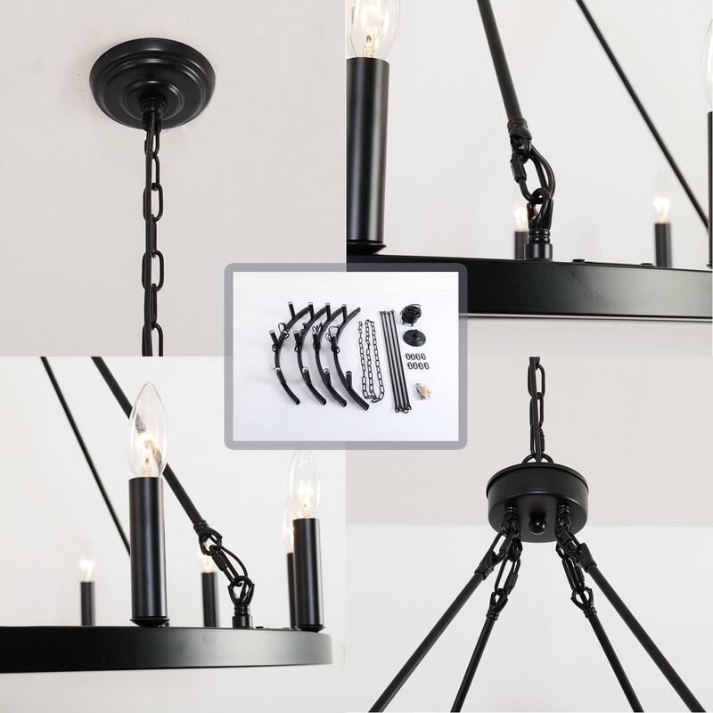 12 Lights Wagon Wheel Chandelier Black Rustic Farmhouse Chandelier - 38IN