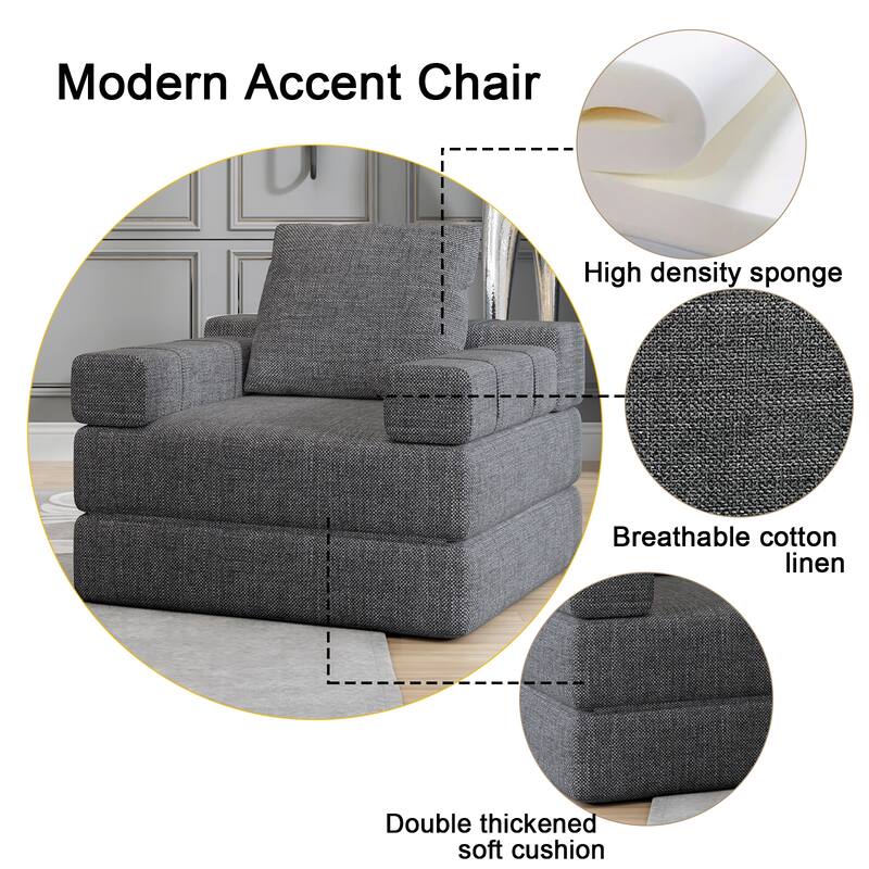 36.6" Linen Chaise Lounge Chair with Pillow