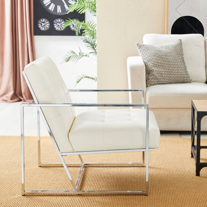 Glitzhome 29.50"W Mid-Century PU Leather Tufted Accent Chair - 29.5"W x 30.5"H x 29.25"D