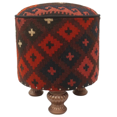 Rustic Haynes Handmade Antique Kilim Upholstered Footstool