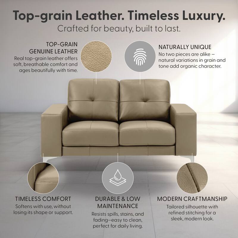 Faelin 79" Modern Sofa Loveseat, Top Grain Leather Couch with Removable Cushions