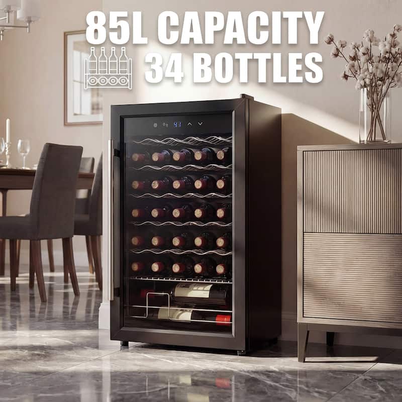 Wine Bar Cabinet with Mini Fridge Space & 34 Bottle Wine Cooler, 39" Coffee Bar Cabinet Freestanding Buffet Sideboard