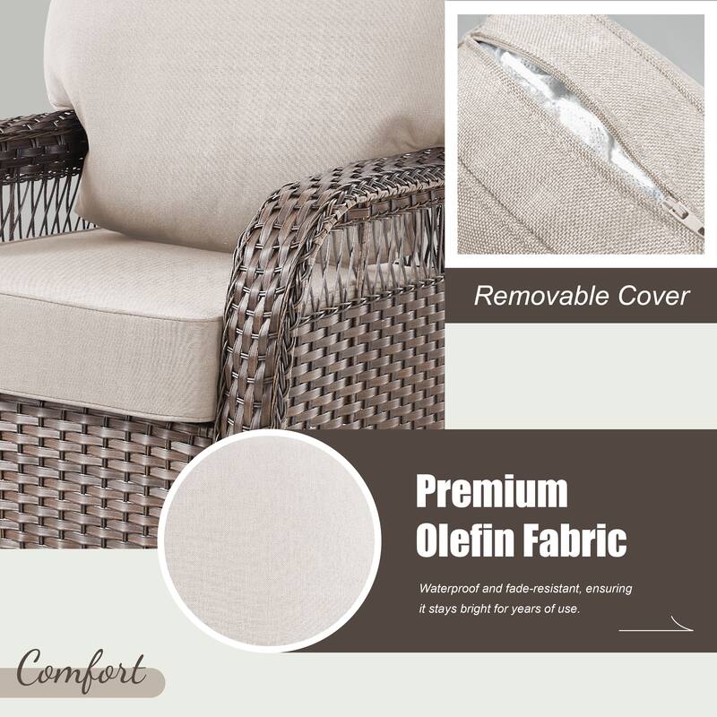 Pocassy Outdoor Fire Table with Swivel Chair Funiture Set.