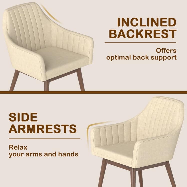 Rubber Wood Dining Chair Set of 2 with Padded Seat and Armrest - 24.5" x 23.5" x 34"