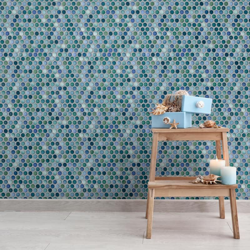 Merola Tile Hudson Penny Round Aquamarine 11-7/8" x 12-5/8" Porcelain Floor and Wall Tile