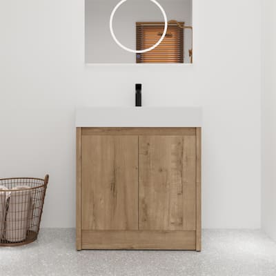 Bathroom Vanity With Sink In 24/30 Inch, Freestanding Bathroom Vanity With Soft Close Door And Adjustable Shelves