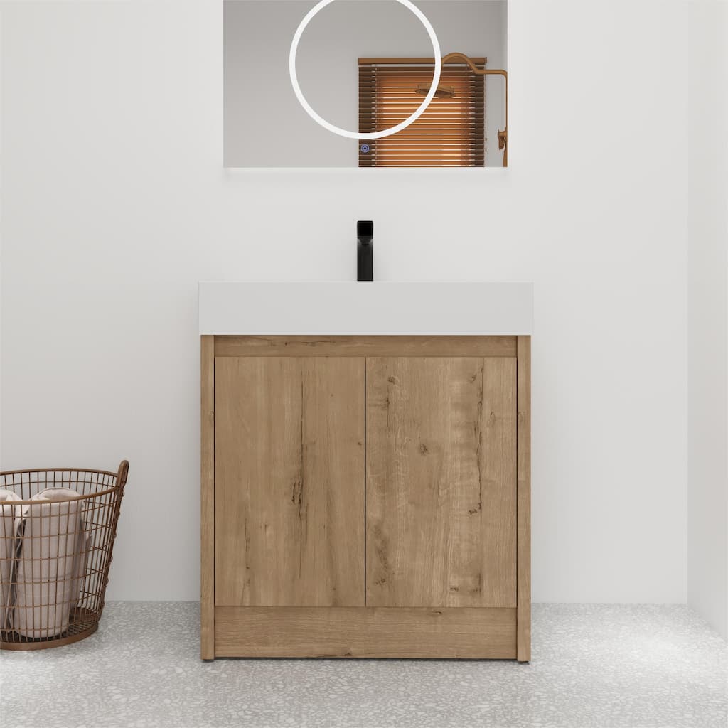 Bathroom Vanity With Sink In 24/30 Inch, Freestanding Bathroom Vanity With Soft Close Door And Adjustable Shelves