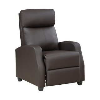 Jiana 35 Inch Push Back Recliner Chair, Brown Faux Leather, Solid Wood ...