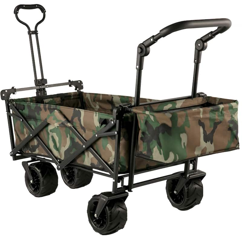 Steel 600D Oxford Folding Wagon 220lbs Cart w/ Canopy & Wheels - 39"x21.4"x39"