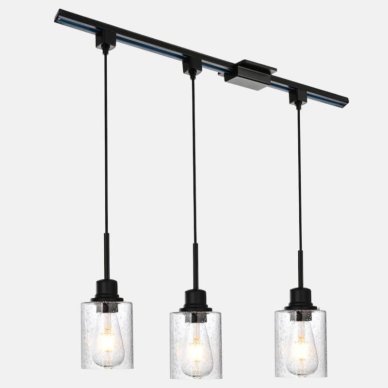 3-Lights H-Type Track Light, Dimmable Track Mount Pendant Lighting Fixtures with Seeded Glass Shade, (Track not Include)