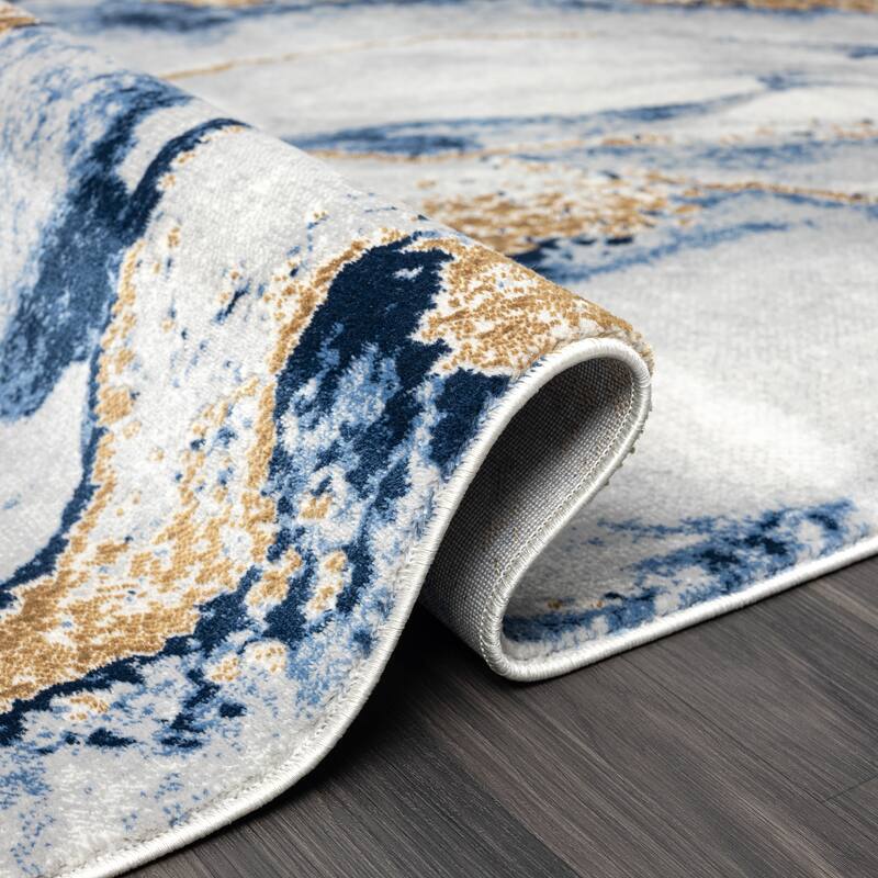 Abani Luna Contemporary Marble Metallic Gold Area Rug