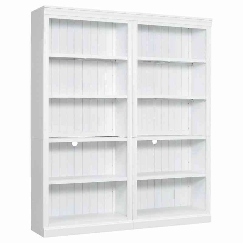 83" Tall Wood Bookcase Suite with Light Strip, 5-Tier Bookcase Suite with Adjustable Shelves