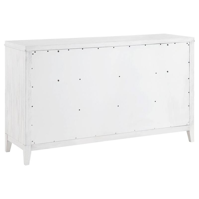 6-Drawer Distressed White Bedroom Dresser with Rustic Finish, Smooth Glide Hardware, and Spacious Storage Space