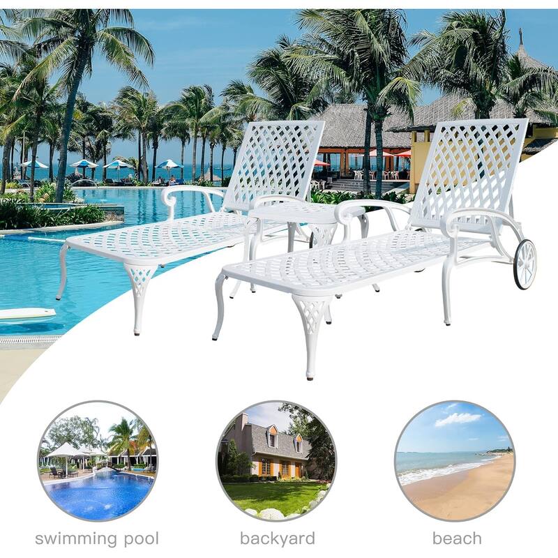 HOMEFUN Aluminum Outdoor Waterproof Chaise Lounge Chair with Adjustable Backrest and Wheels