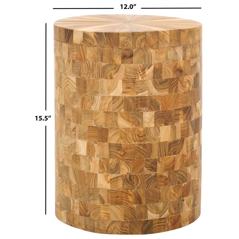 SAFAVIEH Dorine Light Maple Teak Wood Stool - 12" x 12" x 15.5" - 12Wx12Dx16H