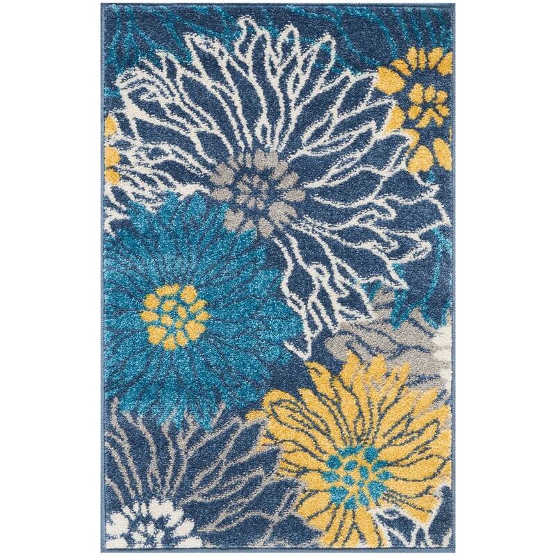 Blue Tropical Flower Rug - Overstock - 34190406