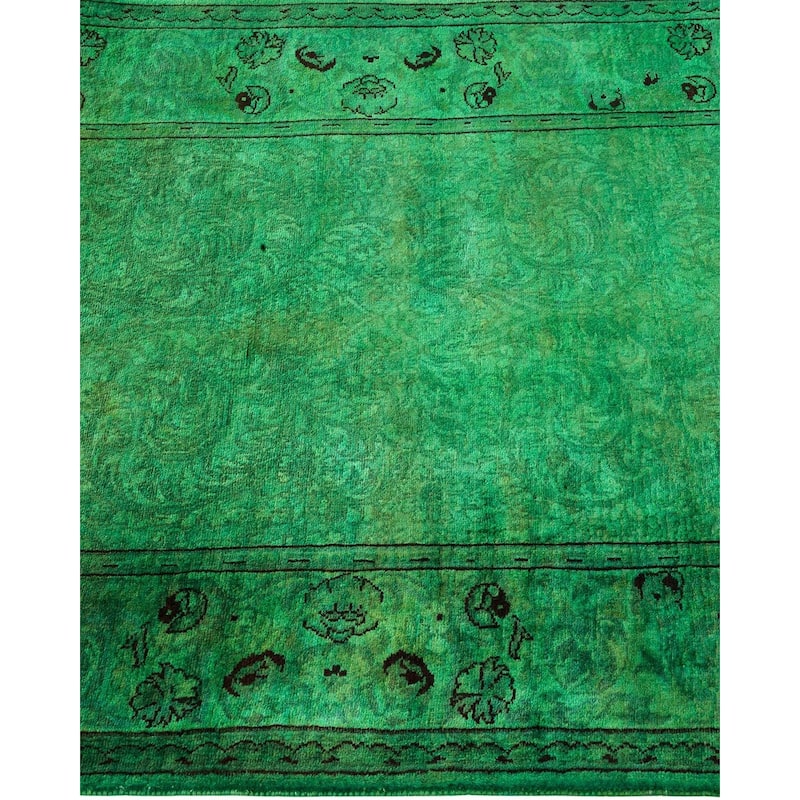 Overton Hand Knotted Wool Vintage Inspired Modern Contemporary Overdyed Green Area Rug - 2' 7" x 18' 1"
