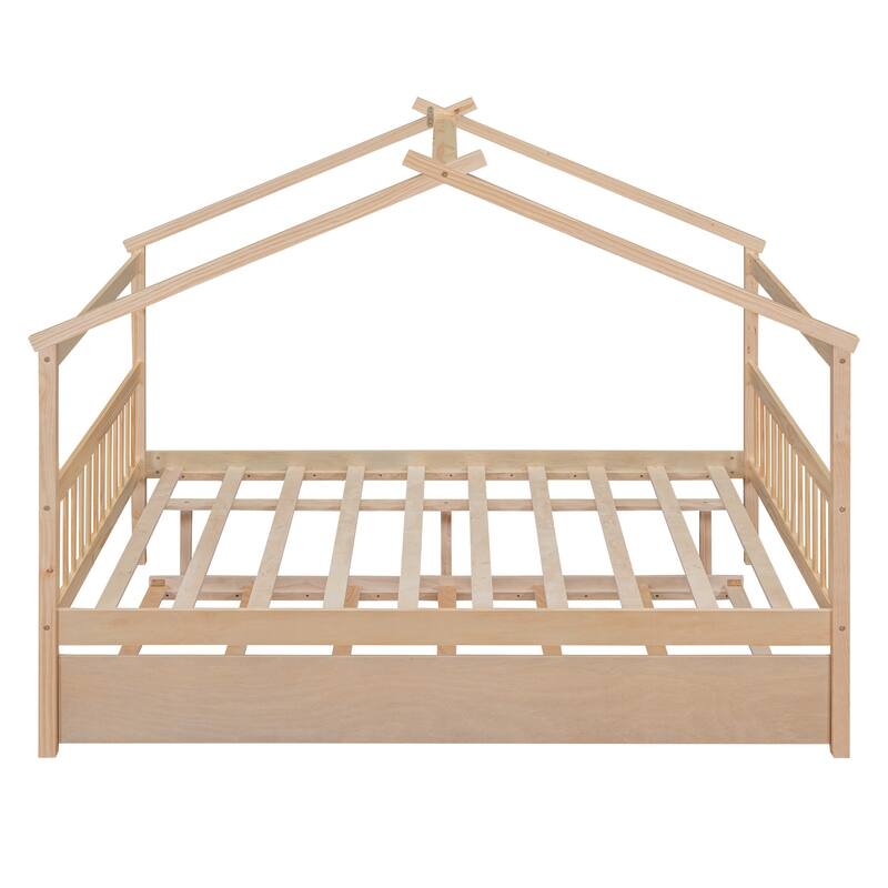 Wooden House Bed with Trundle