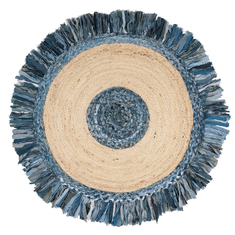 SAFAVIEH Handmade Cape Cod Telli Coastal Jute Rug with - 8' Round - Ivory/Denim