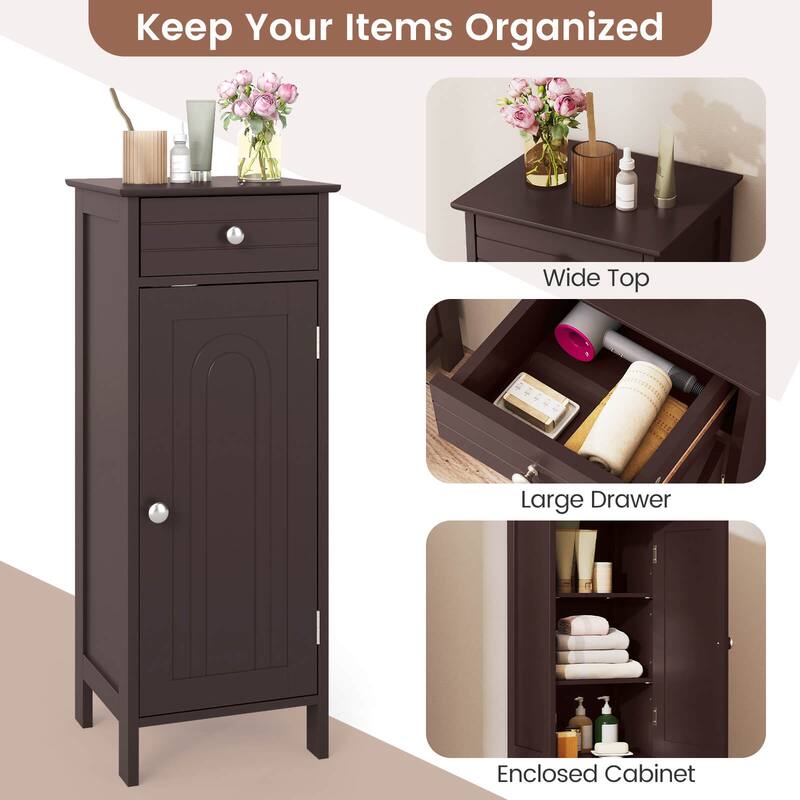 Costway Bathroom Floor Cabinet Storage Organizer Free-Standing with - See details