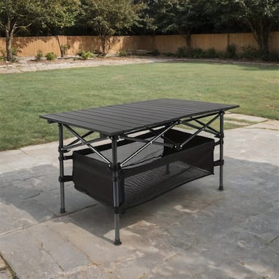 Adjustable Height Folding Table with Storage Bag,Metal Tripod Base