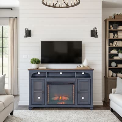 Bridgevine Home Americana 66 in Fireplace TV Stand for TVs up to 80 inches, Corduroy Blue Finish