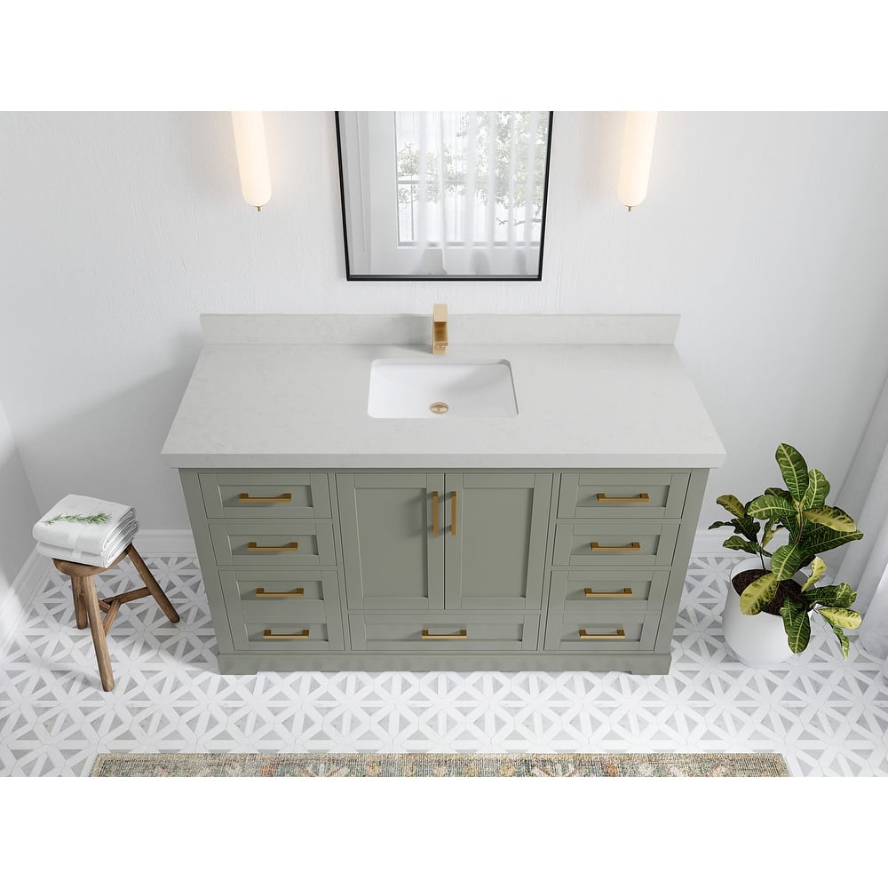 Willow Collection 60 in W x 22 in D x 36 in H Boston Single Bowl Sink Bathroom Vanity with Countertop