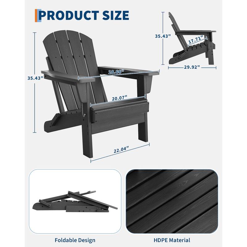 Folding Adirondack Chair, Outdoor Wooden Lounge Chair, Modern Lounger Adirondack Chair Ergonomic Extended Backrest