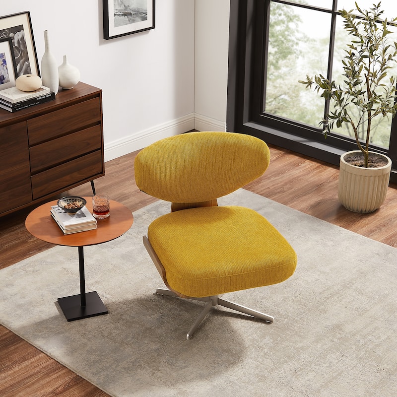 Art Leon Wood and Fabric Swivel Armless Accent Lounge Chair