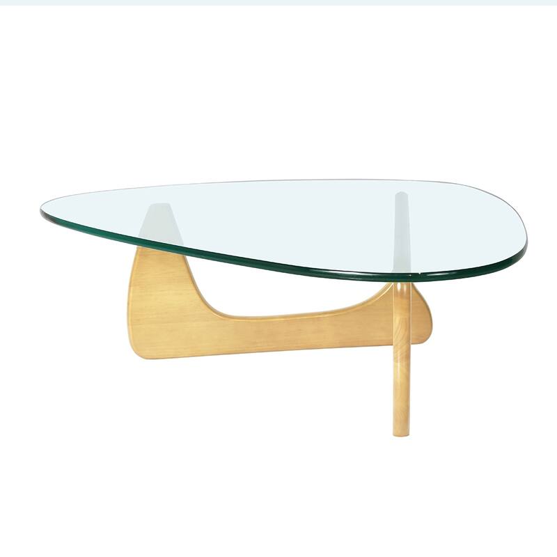 50"L Triangle coffee table Wood Base for living room