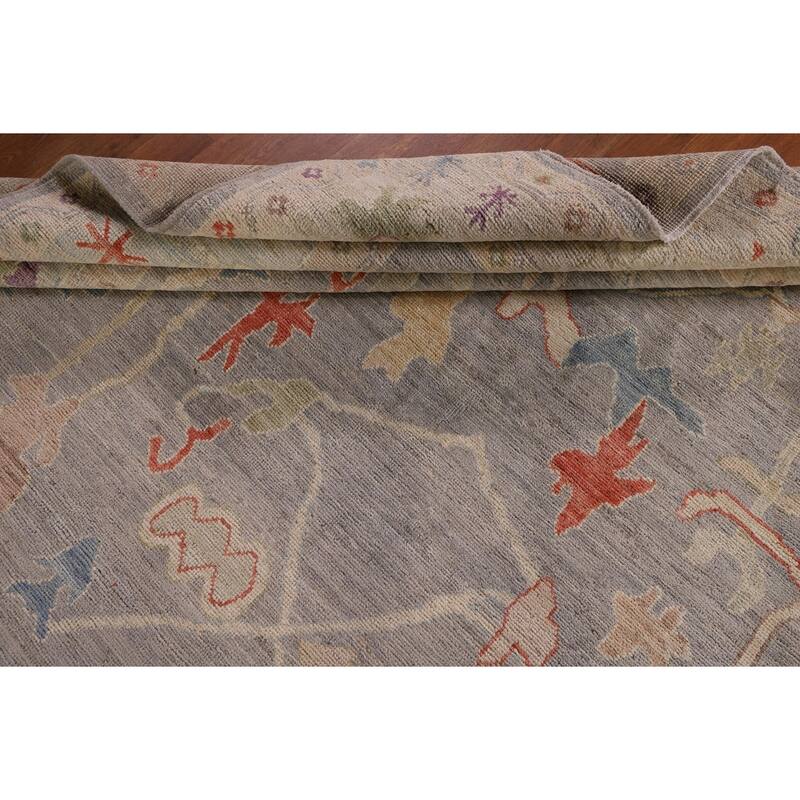 Vegetable Dye Oushak Area Rug Hand-Knotted Grey Wool Carpet - 8'0" x 9'9"
