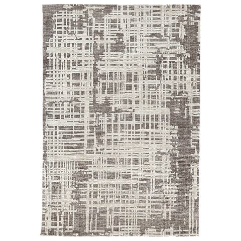Rug with Window Pane Design, Large, Gray and White - M